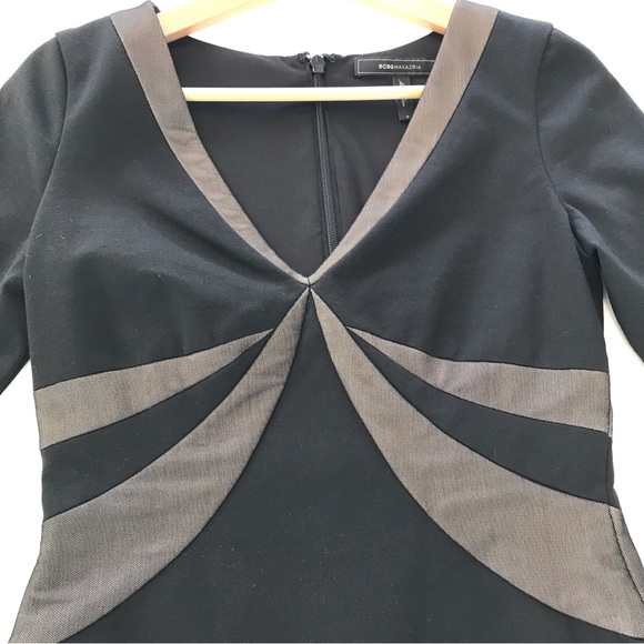 BCBG MaxAzria Little Black Dress Long Sleeve V Neck Mid Length Bodycon Womens S - Picture 7 of 14